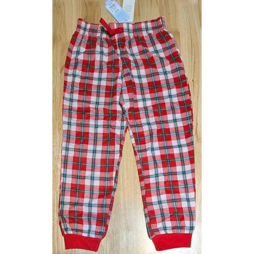 Cat & Jack Pajama Pants Kids Small 6/6X Red Green & Cream Plaid Cuffed Ankle